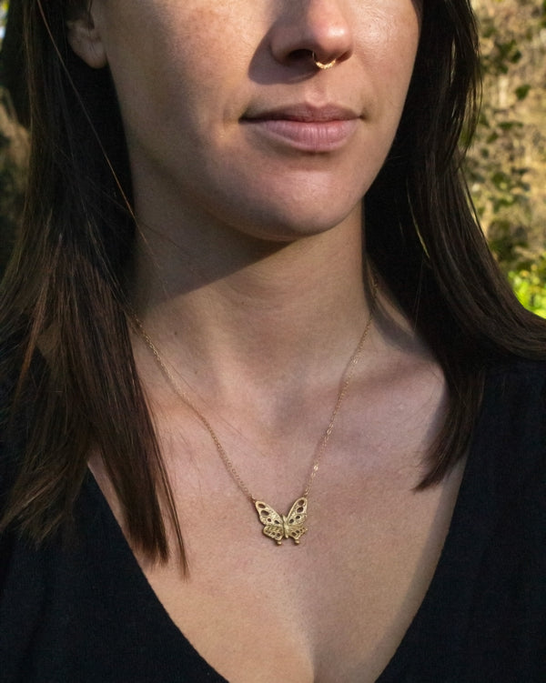 Gold vermeil butterfly necklace, handmade jewelry