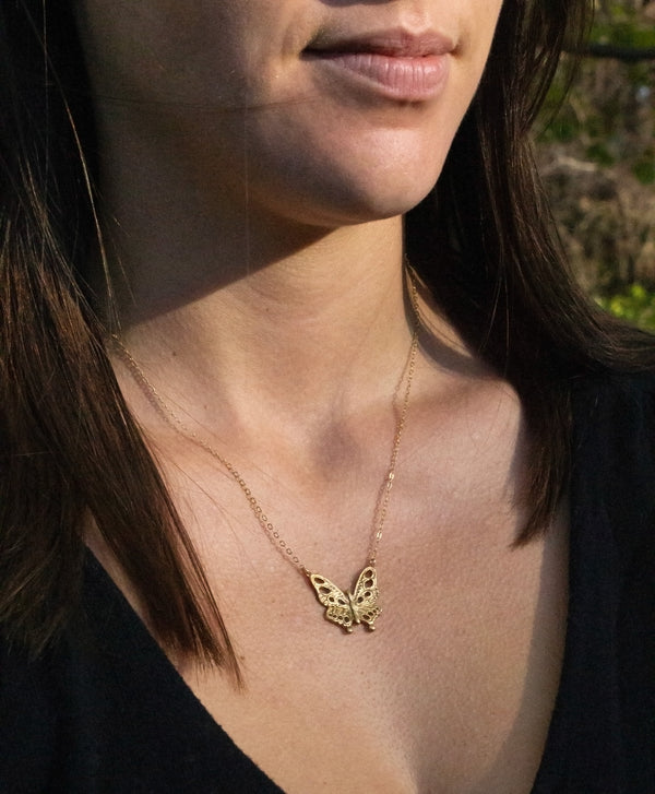 Gold vermeil butterfly necklace, handmade jewelry