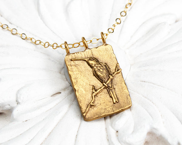 Handmade gold vermeil hummingbird necklace
