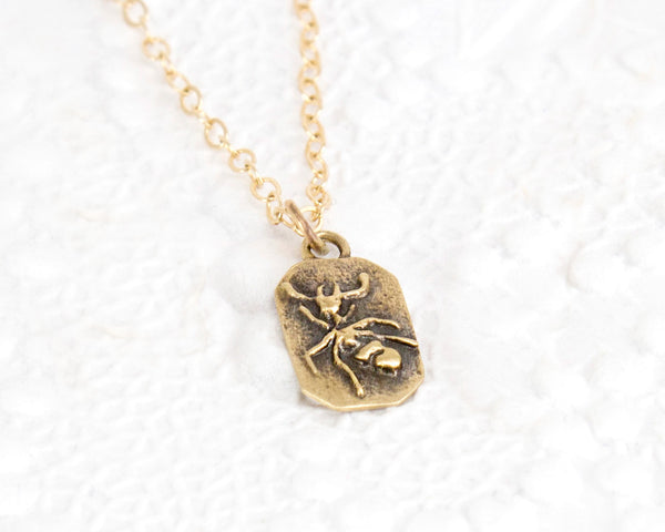Solid gold ant necklace, artisan jewelry