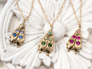 Gold firefly jewelry, handmade beetle necklace, front view