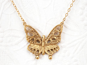 Gold vermeil butterfly necklace, handmade jewelry