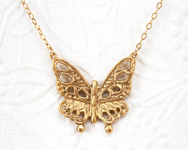 Gold vermeil butterfly necklace, handmade jewelry