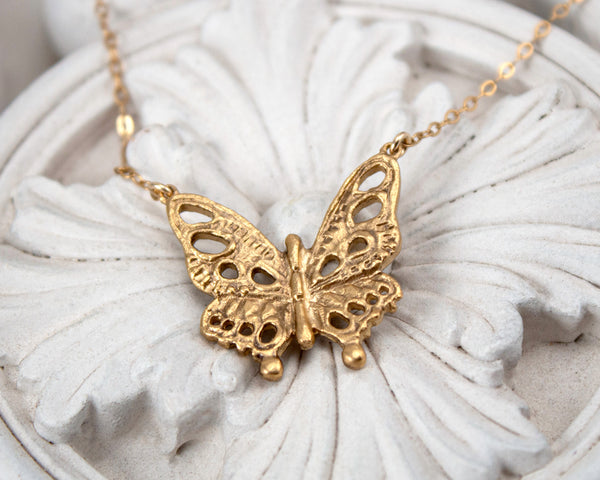 Gold vermeil butterfly necklace, handmade jewelry