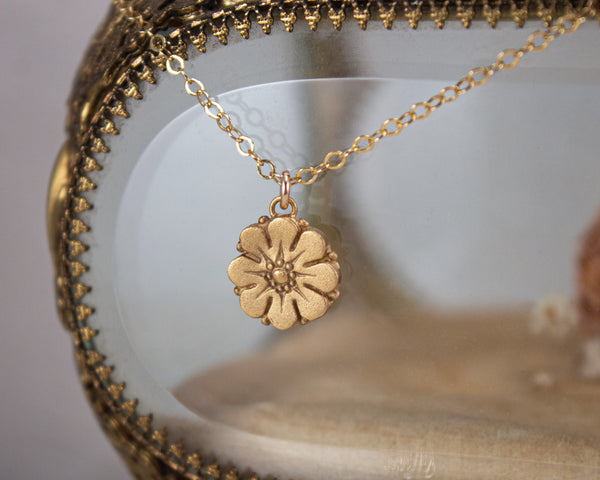 Handmade, gold flower necklace