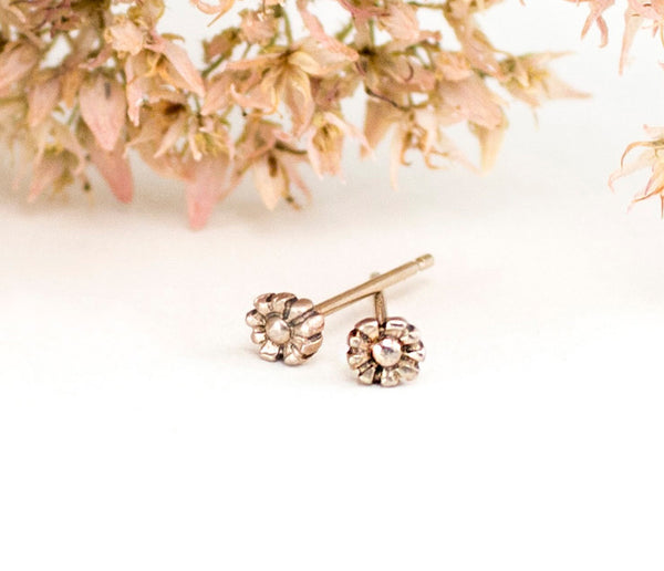 14k gold, tiny flower stud earrings