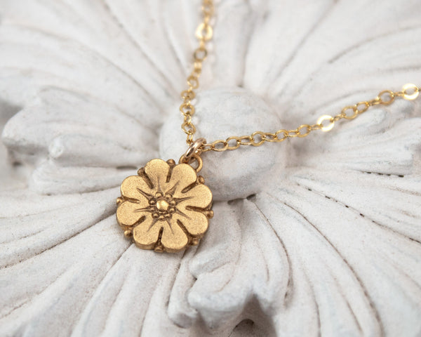 Handmade, gold flower necklace