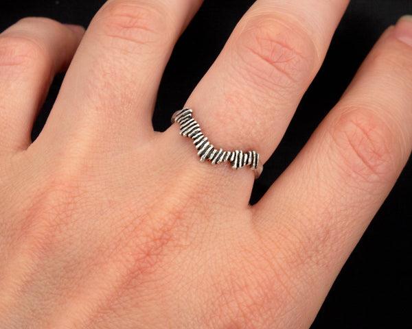 Unique, curved sterling silver stacking ring