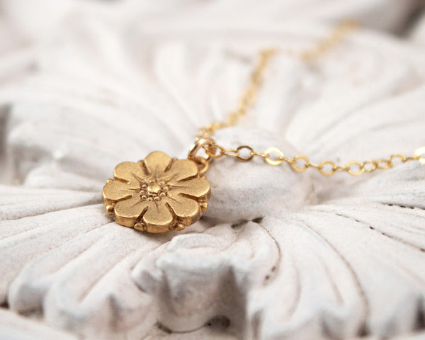 Handmade, gold flower necklace