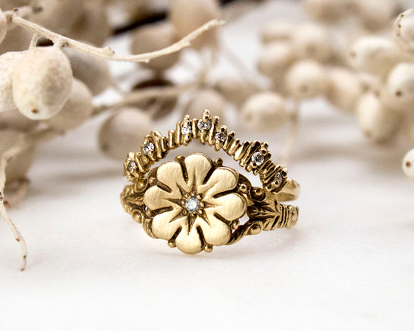 Gold alternative flower engagement ring