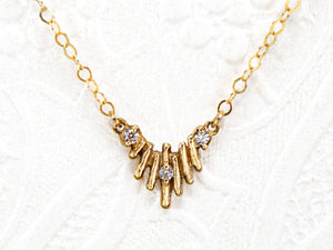 14k gold and diamond handmade fan necklace