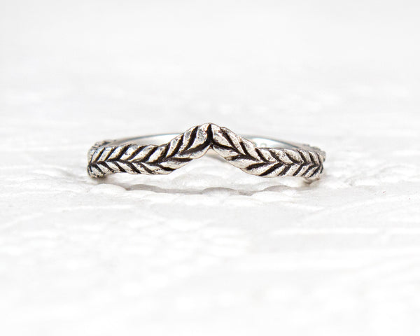 Unique, curved vine stacking ring in sterling silver