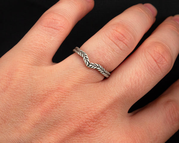 Unique, curved vine stacking ring in sterling silver