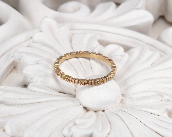 solid 14k gold, floral wedding band