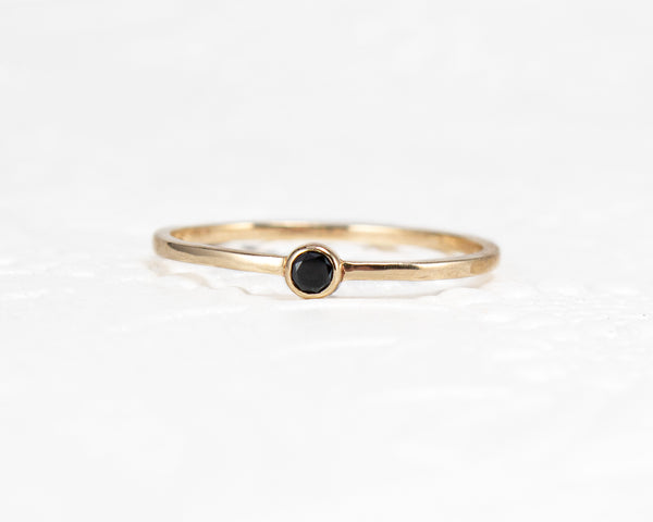 Small black diamond stacking ring, solid gold ring