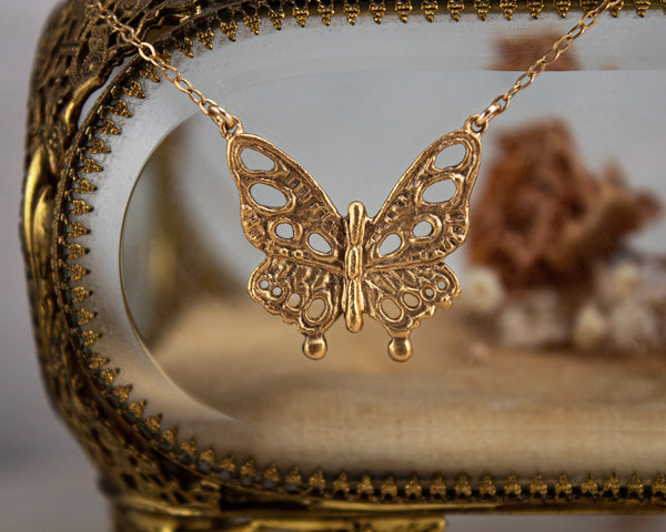 Gold vermeil butterfly necklace, handmade jewelry
