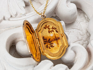 Gold-filled vintage locket necklace with landscape painting