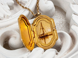 Gold-filled vintage locket necklace with sailboat