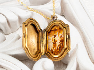 Gold-filled vintage locket necklace with nostalgic painting