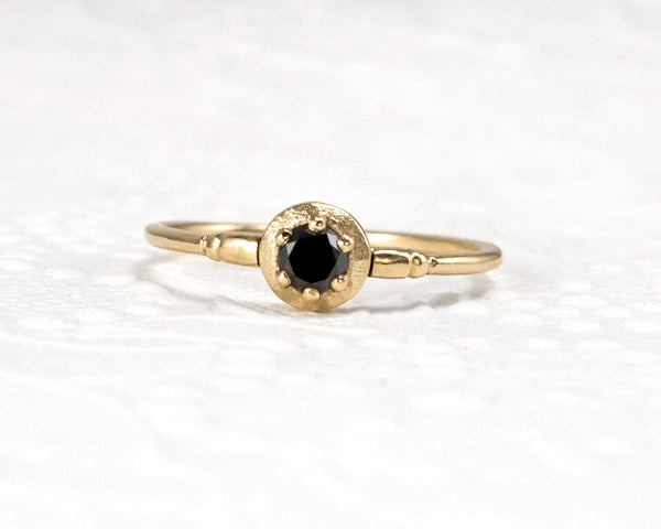 Antique style black diamond ring, handmade ring
