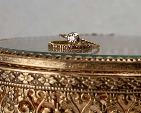 solid 14k gold, floral wedding band