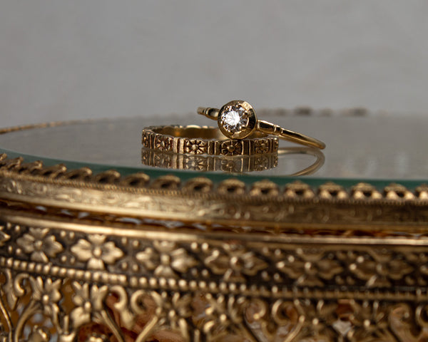 Gold floral wedding band, eternity style