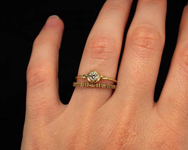 solid 14k gold, flower wedding ring stacked
