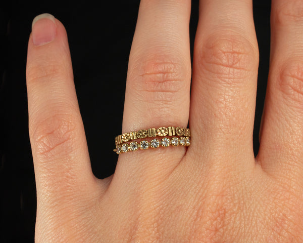 Gold floral wedding band, eternity style stacked