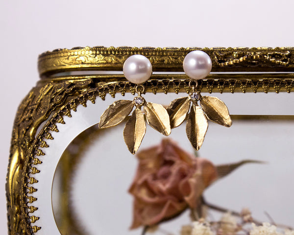Gold pearl drop earrings, wedding jewelry