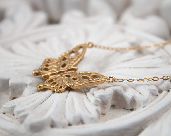 Gold vermeil butterfly necklace, handmade jewelry