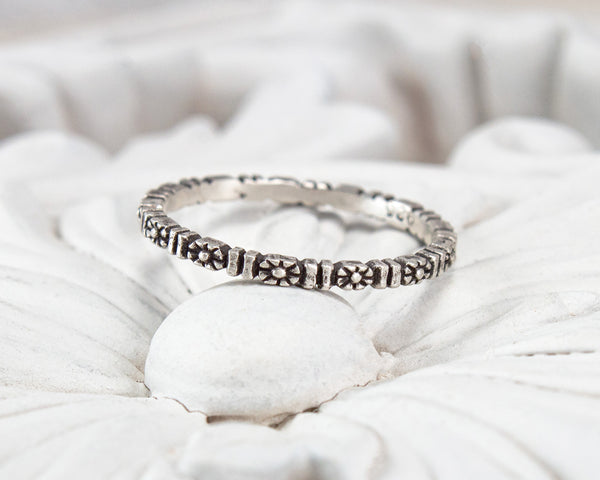 Sterling silver flower eternity band