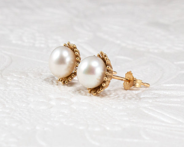 Handmade 14k gold pearl earrings