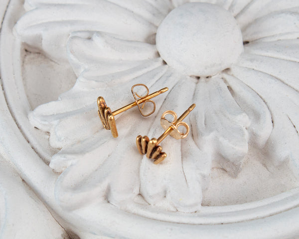 Unique, gold vermeil stud earrings, top view