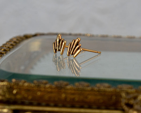 Unique, gold vermeil stud earrings, side view