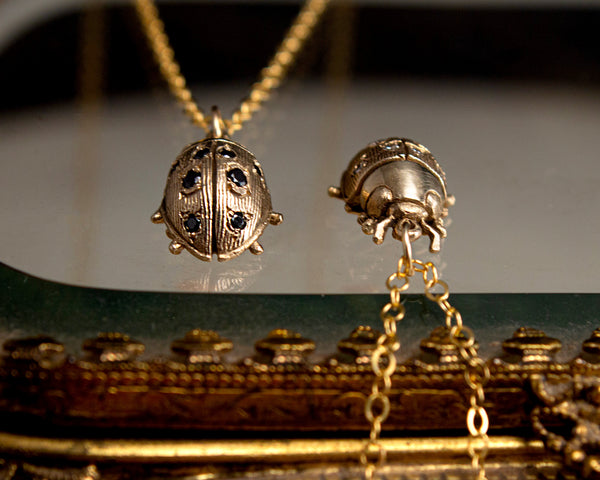 ladybug pendant necklace in 14k gold and diamonds