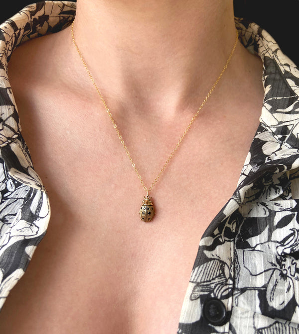 ladybug pendant necklace in 14k gold and diamonds