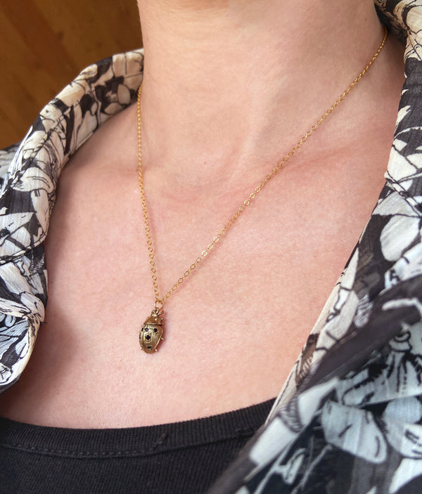 ladybug pendant necklace in 14k gold and diamonds