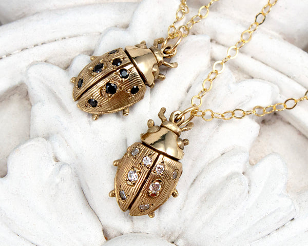 ladybug pendant necklace in 14k gold and diamonds
