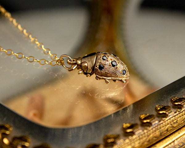 ladybug pendant necklace in 14k gold and diamonds