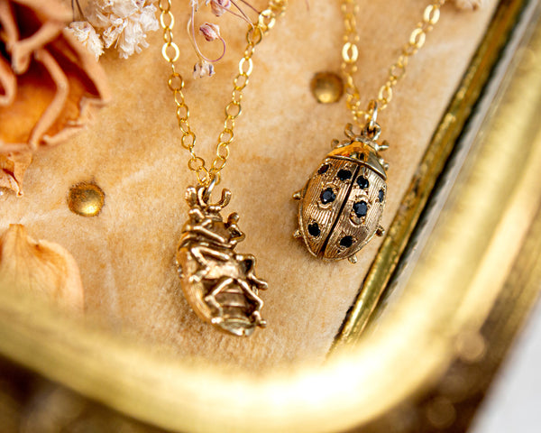 ladybug pendant necklace in 14k gold and diamonds