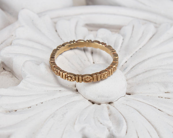 Gold floral wedding band, eternity style