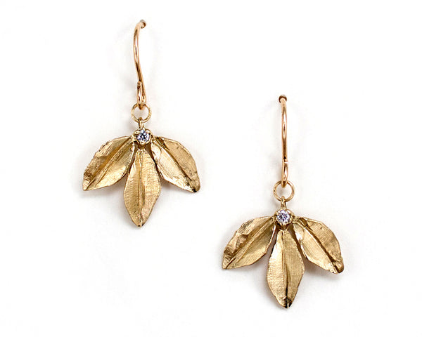 Diamond leaf dangle earrings