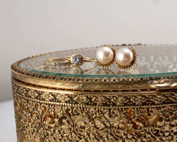 Handmade, gold pearl stud earrings