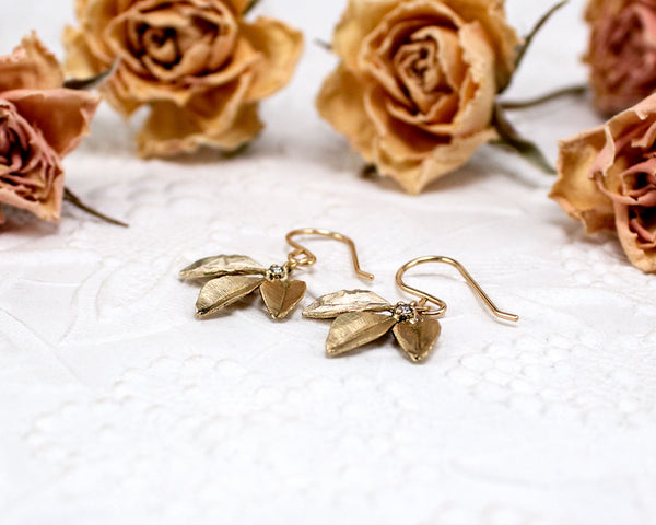 gold vermeil leaf dangle earrings