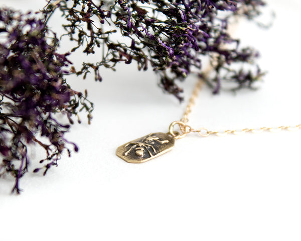 Solid gold ant necklace, artisan bug jewelry
