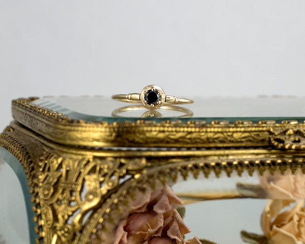 Antique style black diamond ring, handmade ring