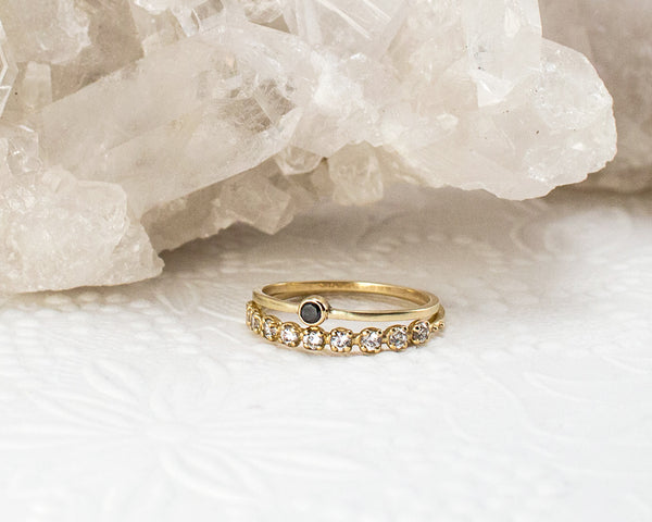Small black diamond stacking ring, solid gold ring