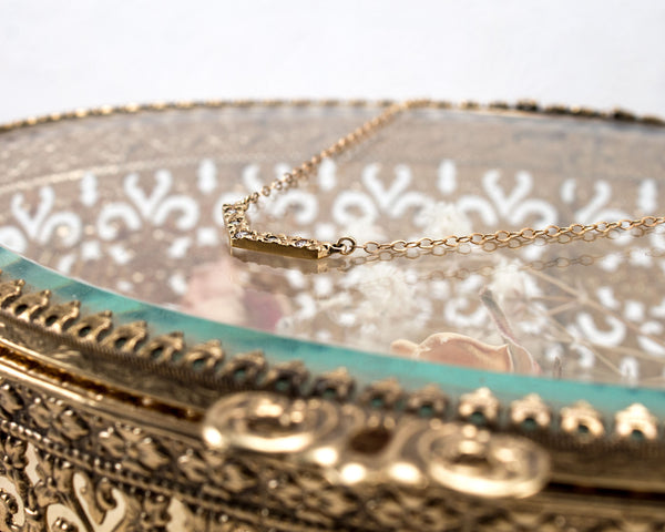Solid gold and diamond V chevron necklace