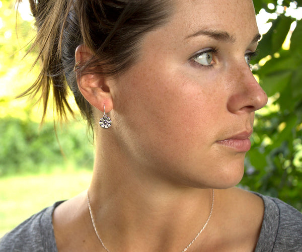 Handmade, sterling silver flower earrings