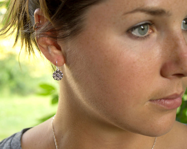 Artisan, sterling silver flower earrings